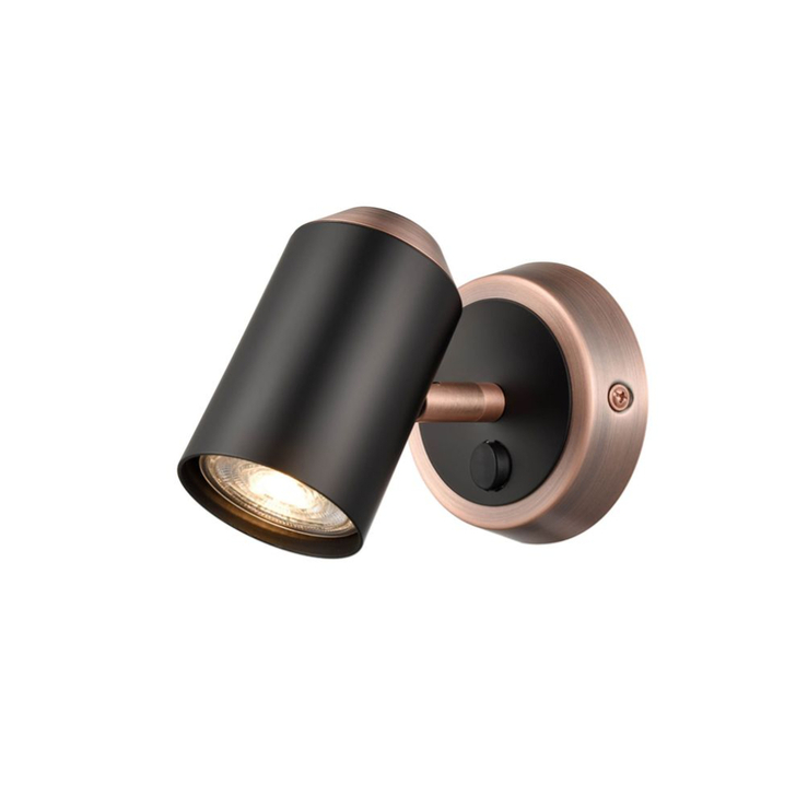 Franklite Hollywood Two Tone Matt Black And Copper Adjustable Single Spotlight - Switched