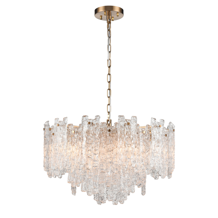 Franklite Icicle 10 Light Pendant In Aged Brass With Icicle Shaped Glass Panels