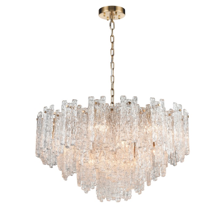 Franklite Icicle 16 Light Pendant In Aged Brass With Icicle Shaped Glass Panels