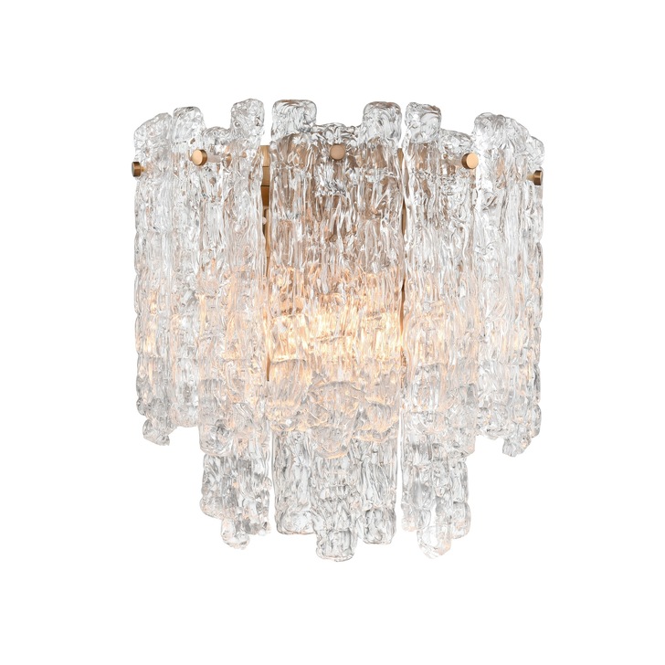 Franklite Icicle 2 Light Wall Light In Aged Brass With Icicle Shaped Glass Panels