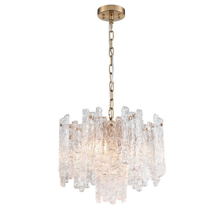 Franklite Icicle 5 Light Pendant In Aged Brass With Icicle Shaped Glass Panels