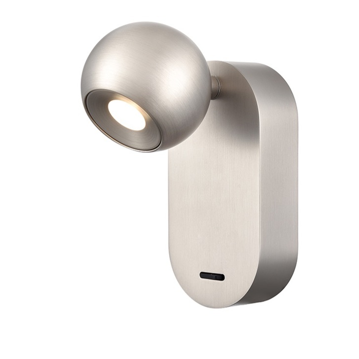 Franklite Iris Satin Nickel Adjustable Spotlight Wall Light C/w Switch - 3000K