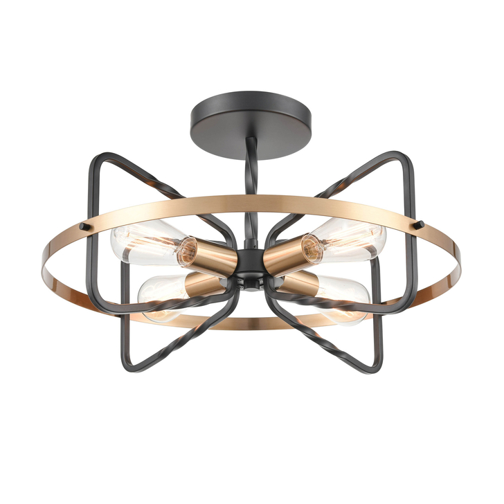 Franklite Kasteel 4 Light Dark Antique Bronze/Brushed Brass Two Tone Ceiling Light With Twisted Arms