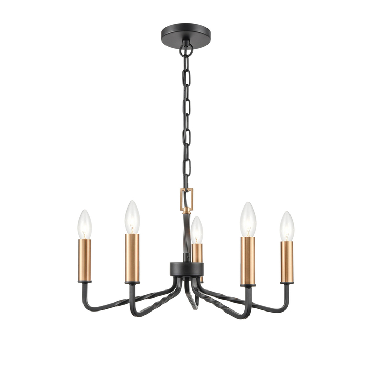 Franklite Kasteel 5 Light Dark Antique Bronze/Brushed Brass Two Tone Chandelier Light With Twisted Arms