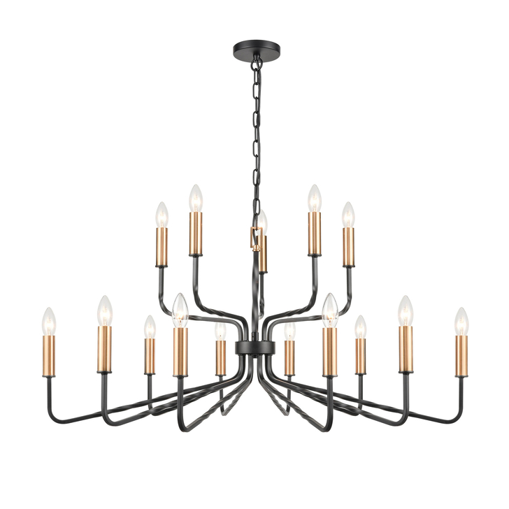 Franklite Kasteel Extra Large Two Tier 15 Light Dark Antique Bronze/Brushed Brass Two Tone Chandelier Light With Twisted Arms