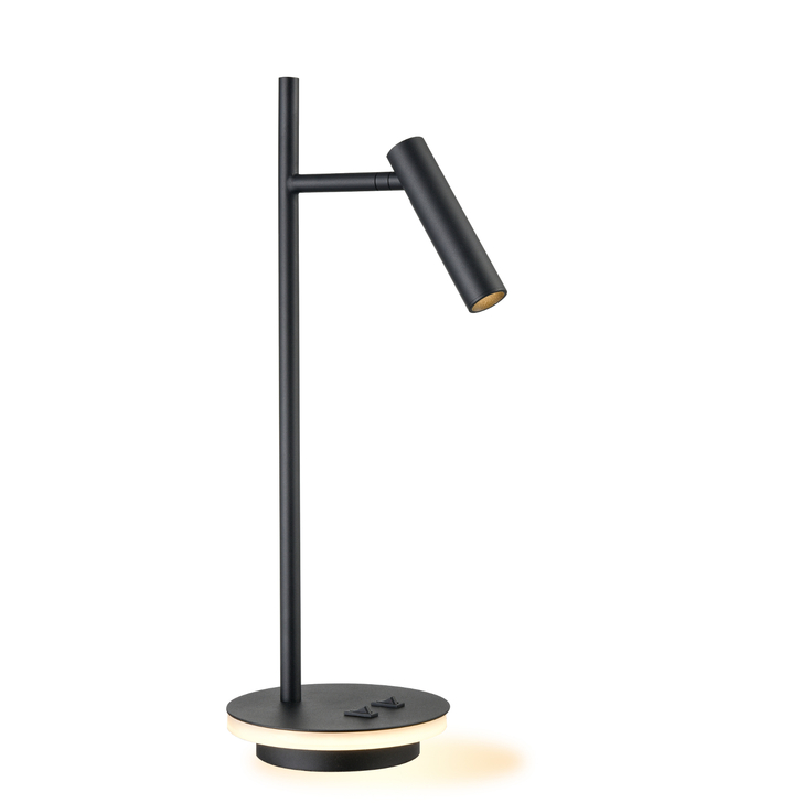 Franklite Lewis Matt Black Adjustable Desk Lamp, C/w Illuminated Base - Switched - 3000K
