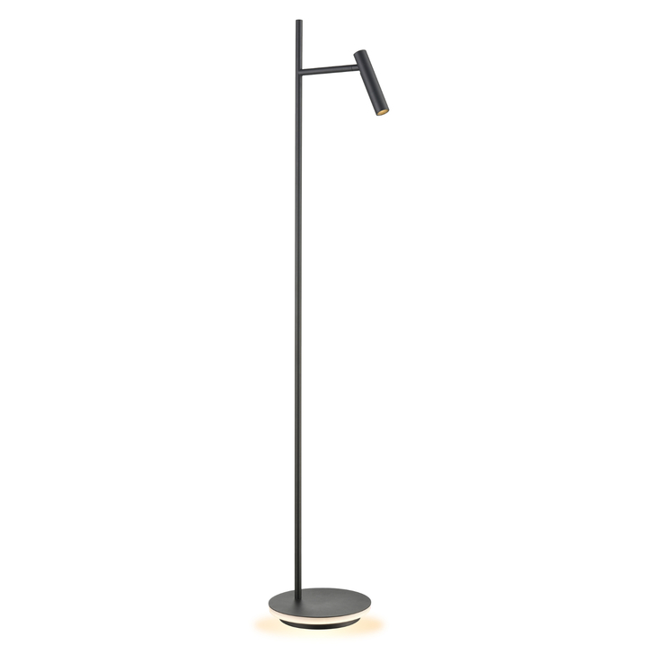 Franklite Lewis Matt Black Adjustable Reading Floor Lamp, C/w Illuminated Base - Switched - 3000K