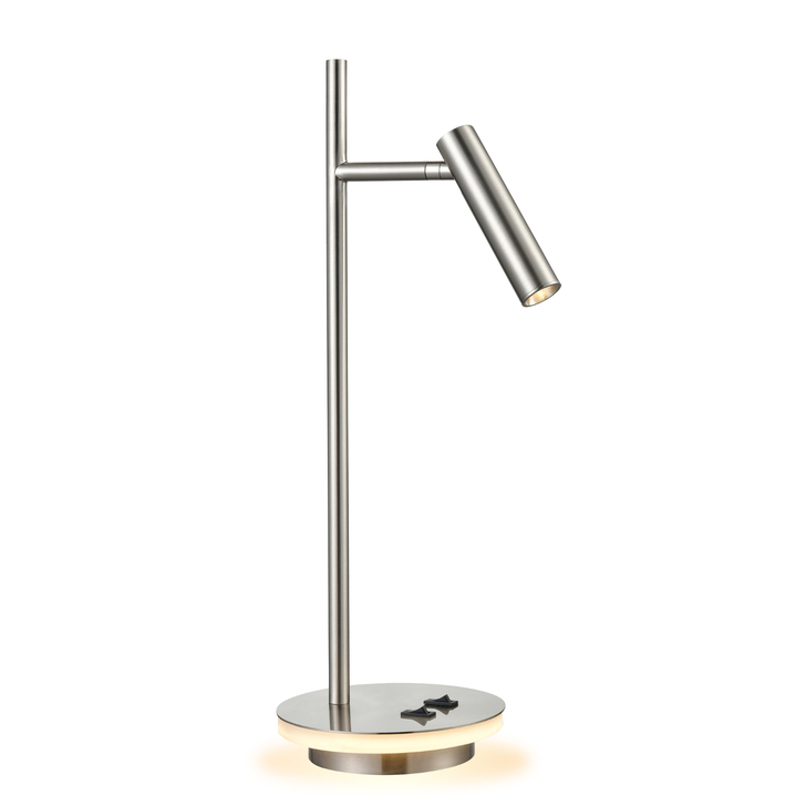 Franklite Lewis Satin Nickel Adjustable Desk Lamp, C/w Illuminated Base - Switched - 3000K