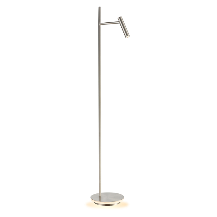Franklite Lewis Satin Nickel Adjustable Reading Floor Lamp, C/w Illuminated Base - Switched - 3000K