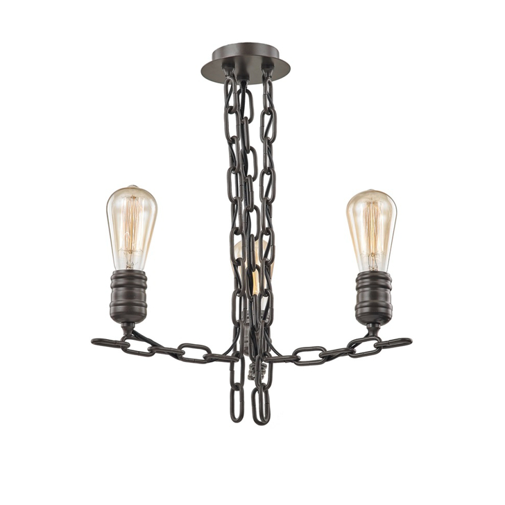 Franklite Linky Iron Chain Finish 3 Light Semi-Flush Ceiling Light