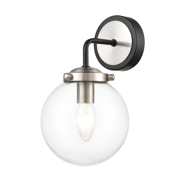 Franklite Lithos Two Tone Matt Black/Satin Nickel Single Wall Light Complete With Clear Glass Shade