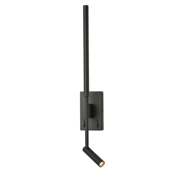 Franklite Luca Matt Black Slim Vertical Adjustable Led Bedside Reader Wall Light - Switched - 3000K