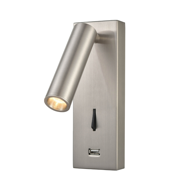 Franklite Luca Satin Nickel Rectangular Adjustable Led Bedside Reader Wall Light - Switched - 3000K