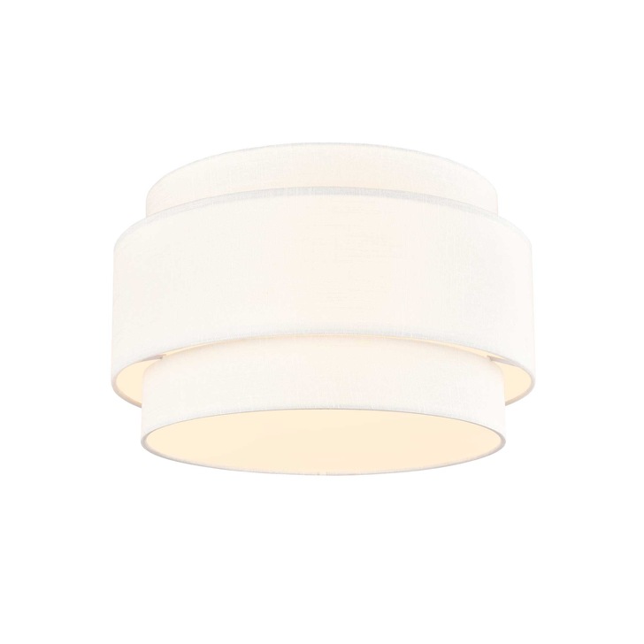 Franklite Melissa 4 Light Double Tier Flush Ceiling Light Cream Textured Fabric With Acrylic Diffuser