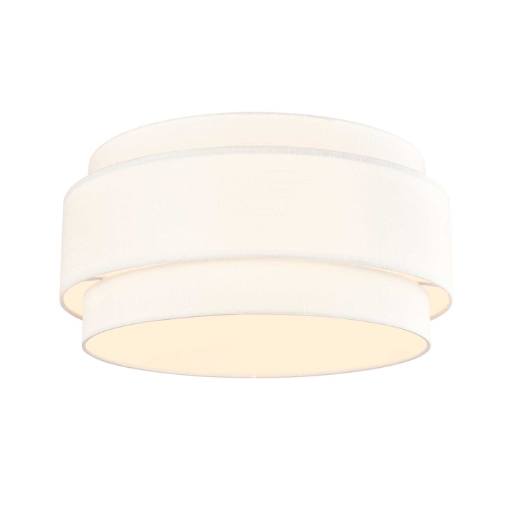 Franklite Melissa 6 Light Double Tier Flush Ceiling Light Cream Textured Fabric With Acrylic Diffuser