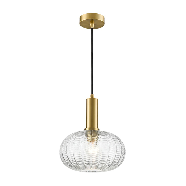 Franklite Mezcla Aged Brass Finish Single Pendant Light Complete With 260mm Clear Chevron Glass Shade