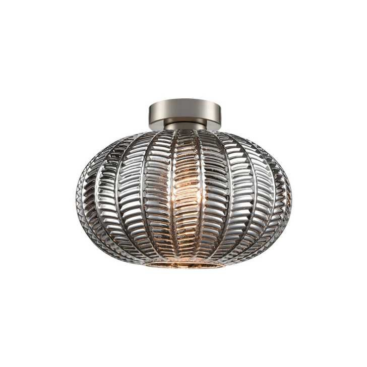 Franklite Mezcla Flush Satin Nickel Ceiling Light Complete With 260mm Smoked Chevron Glass Shade
