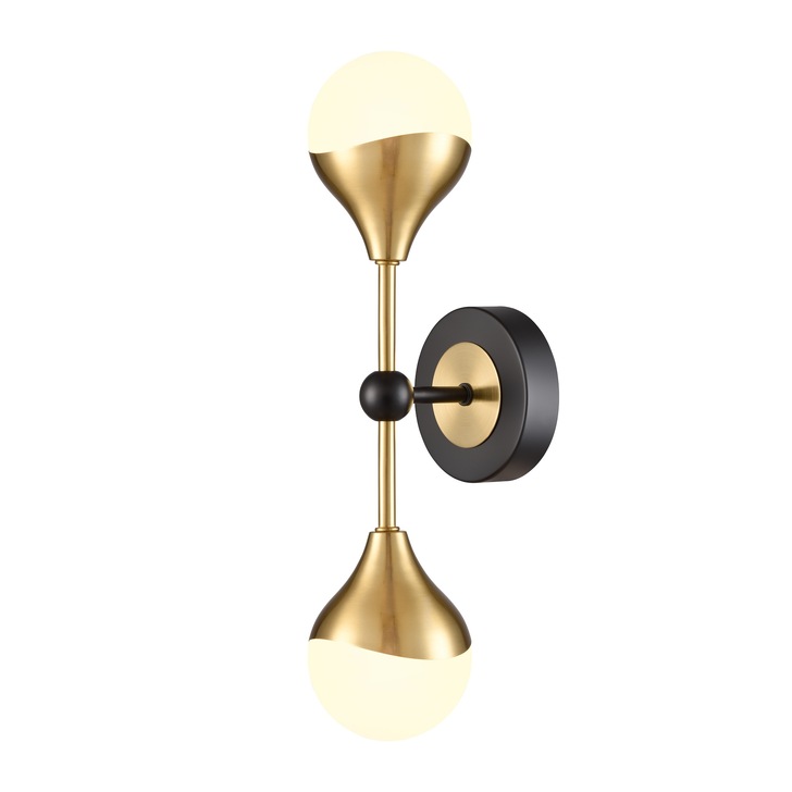 Franklite Nexus Double Wall Light In Matt Black & Aged Brass With Opal Glass