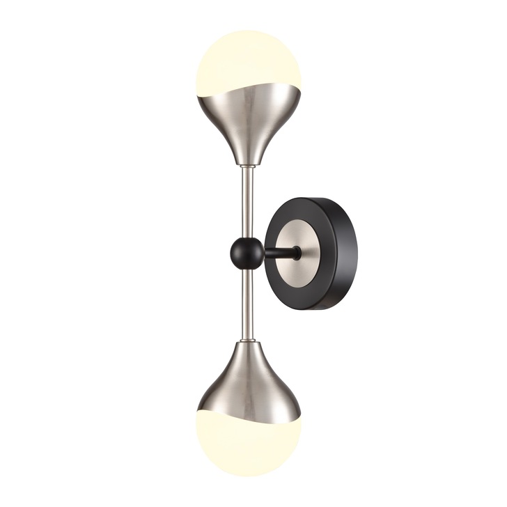 Franklite Nexus Double Wall Light In Matt Black & Satin Nickel With Opal Glass