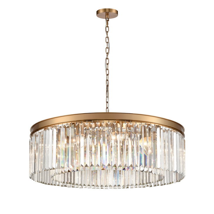 Franklite Perdita Aged Brass 10 Light Round Crystal Pendant Light - 800mm