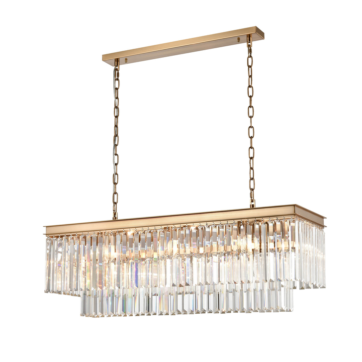 Franklite Perdita Aged Brass 11 Light Linear Crystal Pendant Light - 800mm