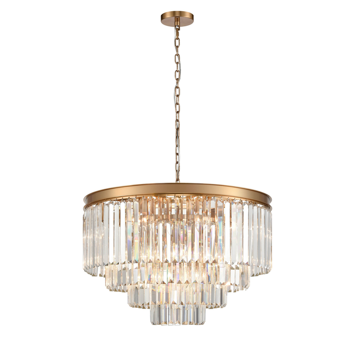 Franklite Perdita Aged Brass 20 Light 4 Tier Round Crystal Pendant Light - 650mm