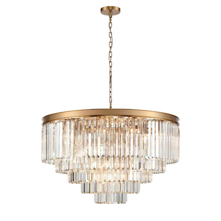 Franklite Perdita Aged Brass 27 Light 4 Tier Round Crystal Pendant Light - 800mm