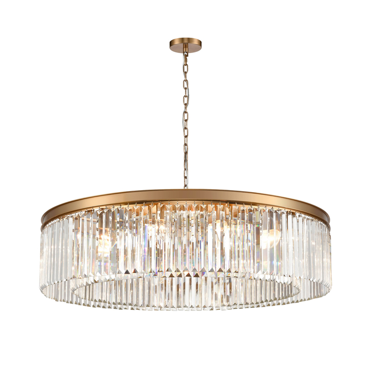 Franklite Perdita Aged Brass Large 12 Light Round Crystal Pendant Light - 1000mm