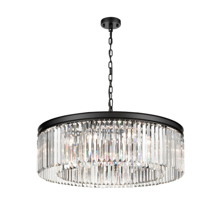 Franklite Perdita Matt Black 10 Light Round Crystal Pendant Light - 800mm