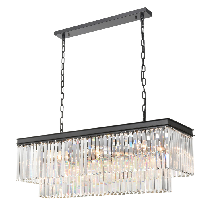 Franklite Perdita Matt Black 11 Light Linear Crystal Pendant Light - 800mm