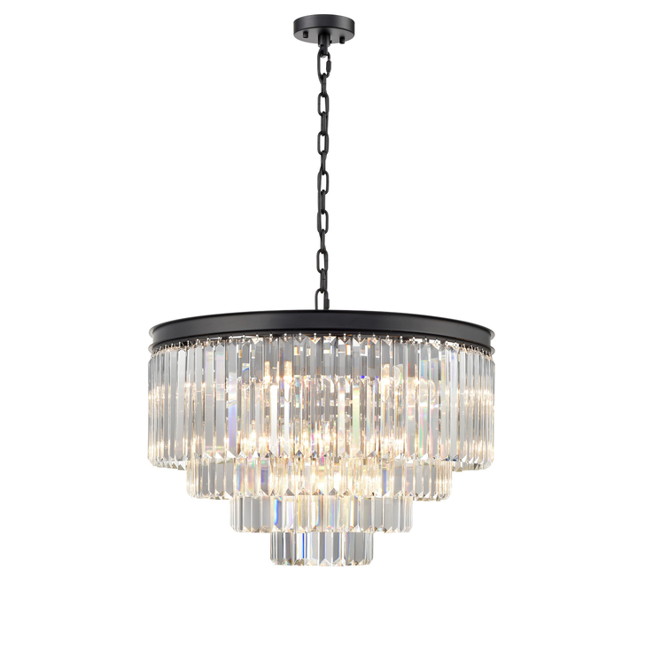 Franklite Perdita Matt Black 20 Light 4 Tier Round Crystal Pendant Light - 650mm