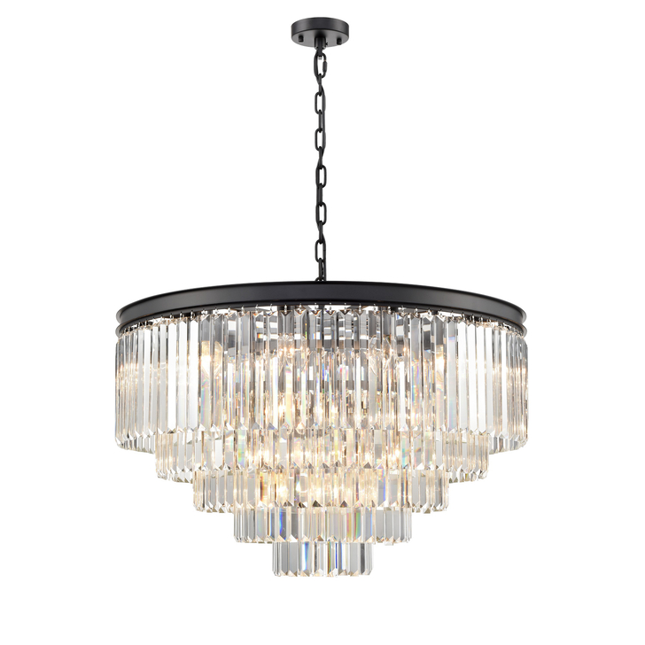 Franklite Perdita Matt Black 27 Light 4 Tier Round Crystal Pendant Light - 800mm