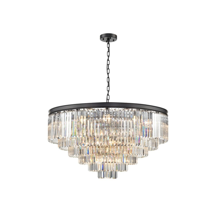 Franklite Perdita Matt Black 30 Light Extra Large 6 Tier Round Crystal Pendant Light - 800mm