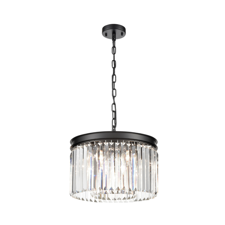 Franklite Perdita Matt Black 5 Light Round Crystal Pendant Light - 400mm