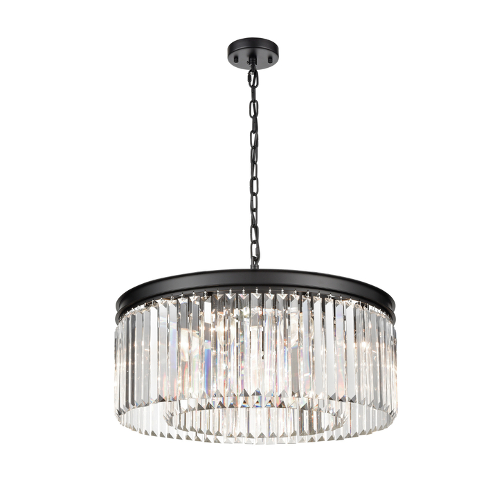 Franklite Perdita Matt Black 8 Light Round Crystal Pendant Light - 600mm