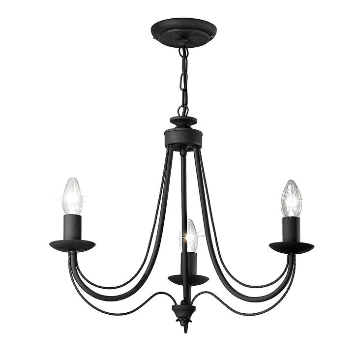 Franklite Philly Matt Black 3 Light Chandelier