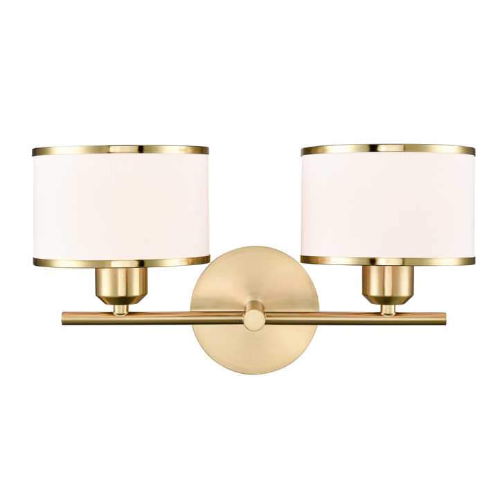 Franklite Polaris Aged Brass Double Wall Light Complete With Off-White Textured Fabric Shades And Aged Brass Trims