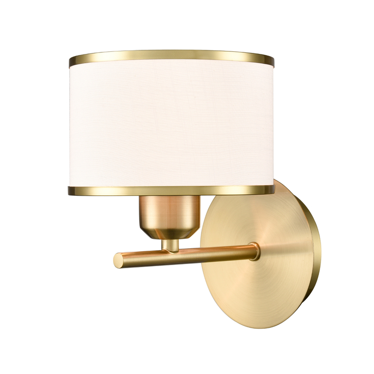 Franklite Polaris Aged Brass Single Wall Light Complete With Off-White Textured Fabric Shade And Aged Brass Trim