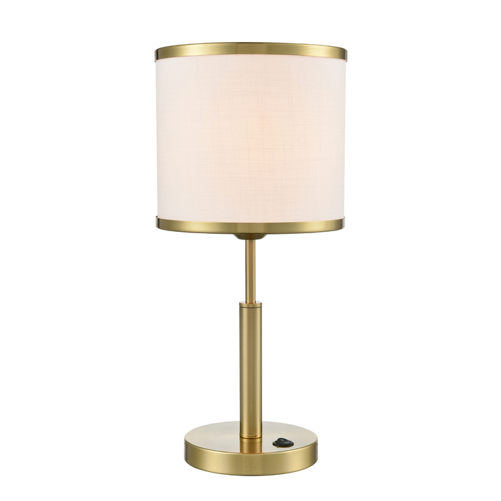 Franklite Polaris Aged Brass Table Lamp Complete With Off-White Textured Fabric Shade And Aged Brass Trim