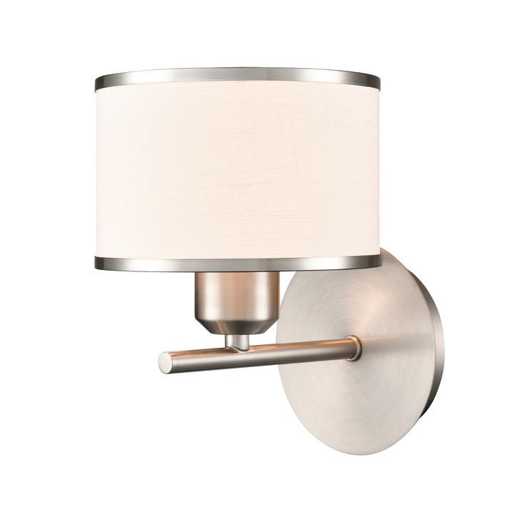 Franklite Polaris Satin Nickel Single Wall Light Complete With Off-White Textured Fabric Shade And Satin Nickel Trim