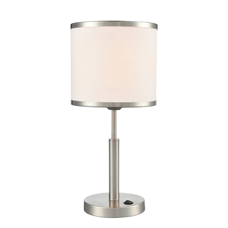 Franklite Polaris Satin Nickel Table Lamp Complete With Off-White Textured Fabric Shade And Satin Nickel Trim