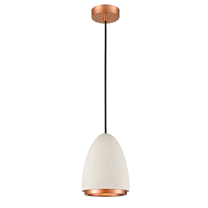 Franklite Precis White Textured Cement Pendant Light Complete With Copper Detailing