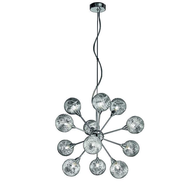 Franklite Protea Polished Chrome 12 Light Pendant Complete With Clear Glasses