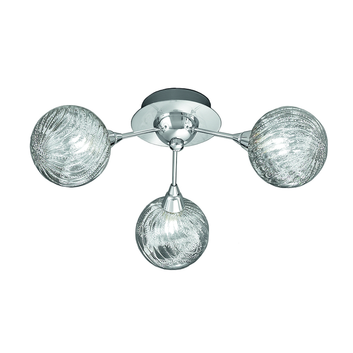 Franklite Protea Polished Chrome 3 Light Flush Ceiling Light Complete With Clear Glasses