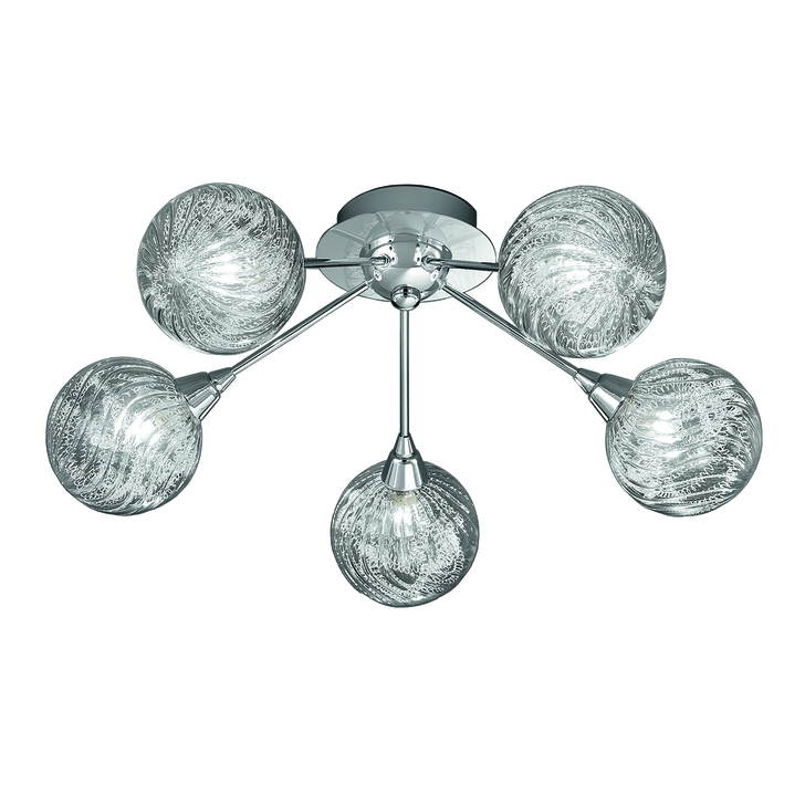 Franklite Protea Polished Chrome 5 Light Flush Ceiling Light Complete With Clear Glasses