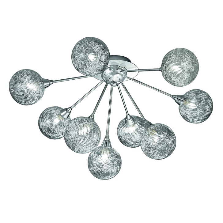 Franklite Protea Polished Chrome 9 Light Flush Ceiling Light Complete With Clear Glasses