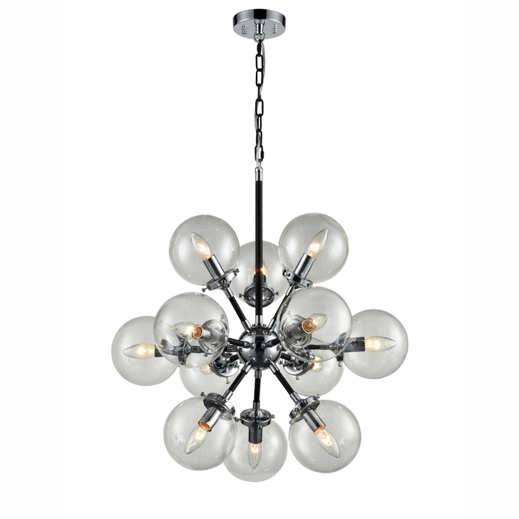 Franklite Reaction Polished Chrome 12 Light Pendant Light Complete With Clear Glass