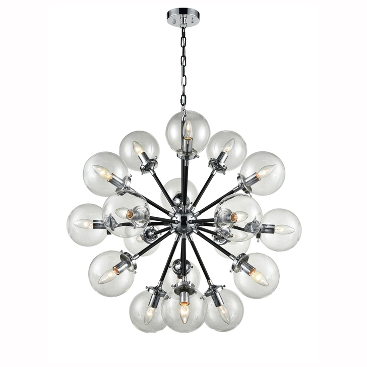 Franklite Reaction Polished Chrome 18 Light Pendant Light Complete With Clear Glass