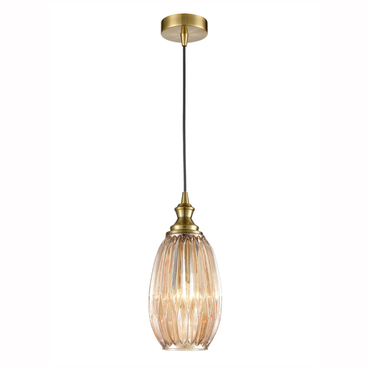 Franklite Refract 150mm Amber Glass Pendant Complete With Bronze Suspension