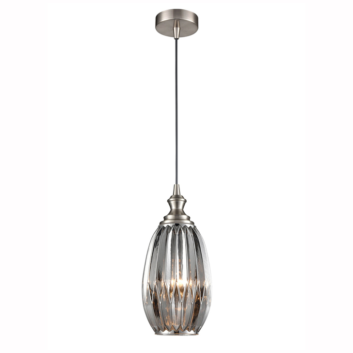 Franklite Refract 150mm Smoke Glass Pendant Complete With Satin Nickel Suspension